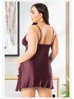 Büyük Beden Bordo Basic Saten Gecelik Miss Laris 4048 Bordo detay görünüm