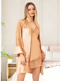 Miss Laris Volanlı Dantelli İkili Saten Gecelik Takım Miss Laris 5028