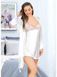 Miss Laris Kuşaklı Saten Sabahlık Gecelik Takım Miss Laris 5035
