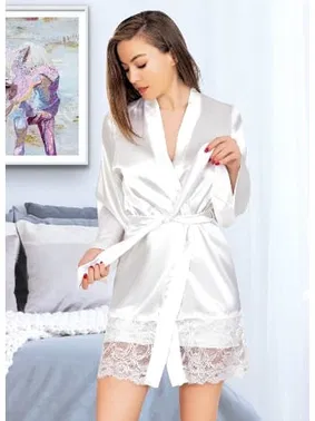 Miss Laris Kuşaklı Saten Sabahlık Gecelik Takım Miss Laris 5035 - Alternatif Görünüm