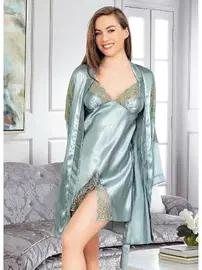 Miss Laris Asimetrik Dantelli İkili Saten Gecelik Takım Miss Laris 5037