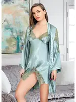 Asimetrik Dantelli İkili Saten Gecelik Takım Miss Laris 5037 Görsel detay görünüm