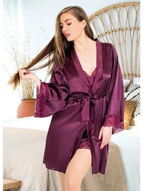 Miss Laris Mor Sabahlıklı Kadın İkili Saten Takım Miss Laris 5038 - Alternatif Görünüm