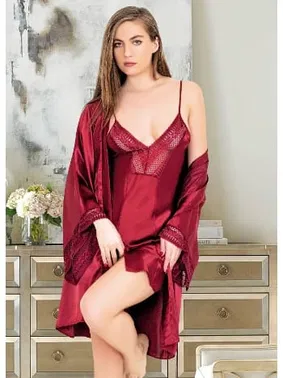 Miss Laris Bordo Sabahlıklı Kadın İkili Saten Takım Miss Laris 5042