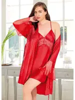 Saten Sabahlıklı Kırmızı Gecelik Takım Miss Laris 5044 Kırmızı