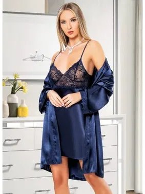 Miss Laris Dantelli İnce Askılı 2'li Saten Gecelik Takım Miss Laris 5051 - Alternatif Görünüm