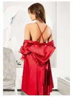 Asimetrik Kesim Fırfırlı Saten Kadın Sabahlık Gecelik Takım Miss Laris 5063 Görsel detay görünüm