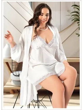 Miss Laris Büyük Beden Ekru İkili Saten Takım Miss Laris 6000 - Alternatif Görünüm