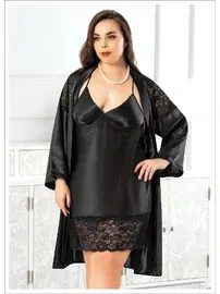 Miss Laris Siyah Battal Beden Kadın İkili Saten Takım Miss Laris 6001