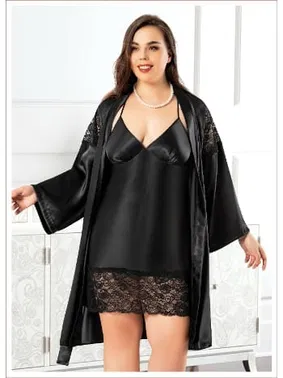 Miss Laris Siyah Battal Beden Kadın İkili Saten Takım Miss Laris 6001 - Alternatif Görünüm