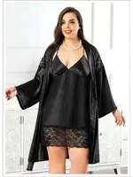 Siyah Battal Beden Kadın İkili Saten Takım Miss Laris 6001 Görsel detay görünüm