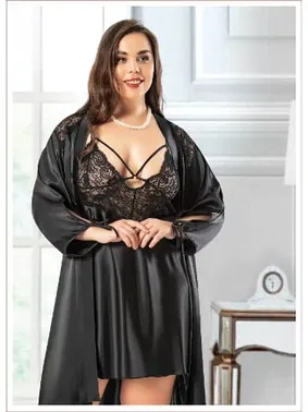 Miss Laris Siyah Battal Beden İkili Saten Takım Miss Laris 6006 - Alternatif Görünüm