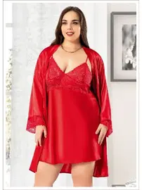 Miss Laris Battal Beden Dantelli Saten Sabahlık Gecelik Takım Miss Laris 6007