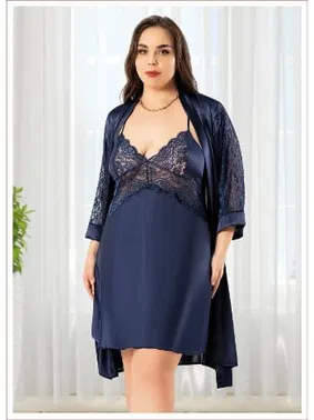 Miss Laris Dantelli Büyük Beden İkili Kadın Saten Gecelik Takım Miss Laris 6009