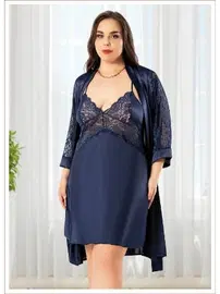 Miss Laris Dantelli Büyük Beden İkili Kadın Saten Gecelik Takım Miss Laris 6009