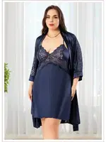 Dantelli Büyük Beden İkili Kadın Saten Gecelik Takım Miss Laris 6009 Görsel