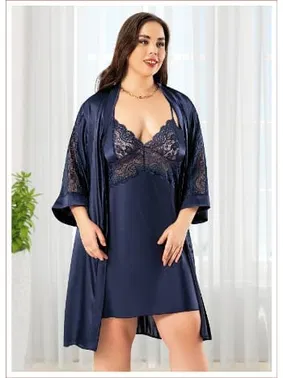 Miss Laris Dantelli Büyük Beden İkili Kadın Saten Gecelik Takım Miss Laris 6009 - Alternatif Görünüm