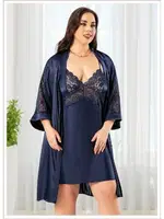 Dantelli Büyük Beden İkili Kadın Saten Gecelik Takım Miss Laris 6009 Görsel detay görünüm
