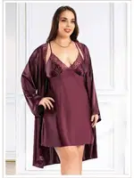 Büyük Beden Dantelli Saten Gecelik Sabahlık Takım Miss Laris 6013 Görsel