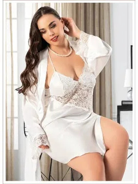 Miss Laris Göğüs Dantelli Büyük Beden Kadın İkili Saten Takım Miss Laris 6018 - Alternatif Görünüm