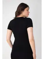 Modal Kısa Kollu Bisiklet Yaka Kadın T-shirt Confeo C801-019 Siyah görsel 4