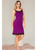 Mor Dantelli İnce Askılı Kadın Viskon Tunik Gecelik  Lady 5522 Mor detay görünüm