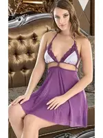 Mor Desenli Tül Fantezi Gecelik Nathalie T-2043 Mor detay görünüm