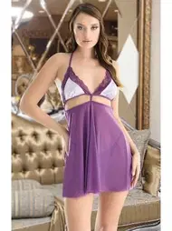 Nathalie Mor Desenli Tül Fantezi Gecelik Nathalie T-2043