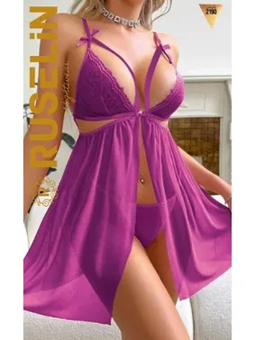 Ruselin Mor Tül Dantelli İp Detaylı Kısa Fantezi Gecelik Ruselin 2190 - Alternatif Görünüm