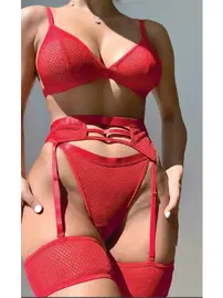 NightLight Jartiyerli Kırmızı Fantazi Kadın Sütyen Takım NightLight 3405-2