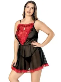 NightLight Transparan Fırfırlı Battal Beden Erotik Tül Gecelik NightLight 3457