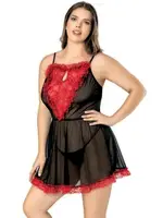 Transparan Fırfırlı Battal Beden Erotik Tül Gecelik NightLight 3457 Siyah