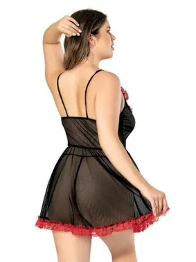 NightLight Transparan Fırfırlı Battal Beden Erotik Tül Gecelik NightLight 3457 - Alternatif Görünüm