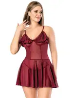 Yakası Fırfırlı Transparan Kısa Gecelik NightLight 3461 Bordo