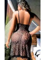 Leopar Dantelli Yırtmaçlı Erotik Gecelik NightLight 3700 Görsel detay görünüm