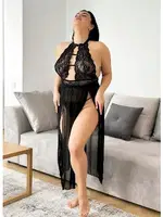 Dekolteli Siyah Büyük Beden Erotik Gecelik NightLight 3718 Siyah