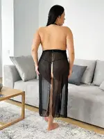 Dekolteli Siyah Büyük Beden Erotik Gecelik NightLight 3718 Siyah detay görünüm