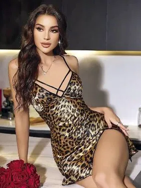 NightLight Çapraz Askılı Leopar Erotik Kadın Gecelik NightLight 3743