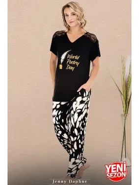 Lady Omuzlar Dantelli V Yaka Kısa Kollu Pijama Takımı Lady 12589  - Alternatif Görünüm