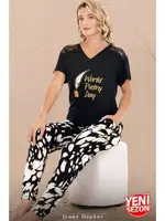 Omuzlar Dantelli V Yaka Kısa Kollu Pijama Takımı Lady 12589  farklı açı