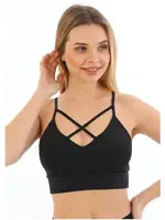 Önden Çapraz Bralet Pedli Spor Büstiyer Crop Form Angel 5800 Siyah detay görünüm