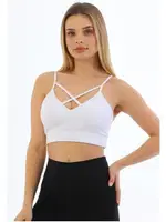 Önden Çapraz Bralet Pedli Spor Büstiyer Crop Form Angel 5800 Beyaz görsel 5