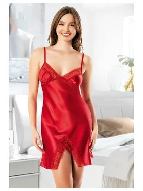 Miss Laris Önden Dantel Yırtmaçlı İnce Askılı Saten Kısa Gecelik Miss Laris 2133