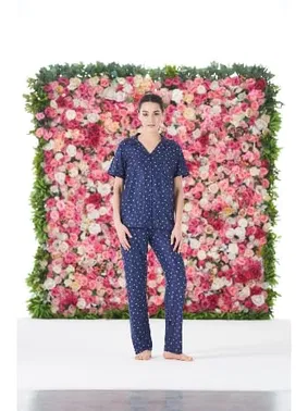 Estiva Önden Düğmeli Kısa Kollu Marla Kadın Pijama Takımı Lacivert Estiva 25174