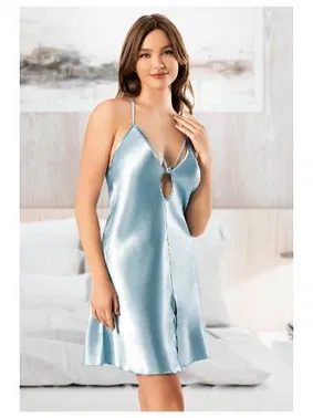 Miss Laris Önden Yırtmaçlı Göğüs Dekolteli Kısa Saten Gecelik Miss Laris 2113