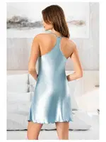 Önden Yırtmaçlı Göğüs Dekolteli Kısa Saten Gecelik Miss Laris 2113 Mavi detay görünüm