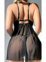 Önü Açık Transparan Siyah Fantazi Gecelik Takımı NightLight 7057 Siyah detay görünüm