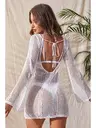 Örme Pamuk Uzun Kollu Pareo Plaj Elbisesi Kimono Kaftan Angelsin MS4366 Beyaz