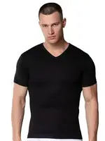 Pamuklu Siyah V Yaka Kısa Kollu Erkek Atlet Fanila Gümüş 4051 Siyah