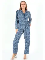 Papatya Desenli Uzun Kollu Kadın Pijama Takım DoReMi 002-000094 Mavi
